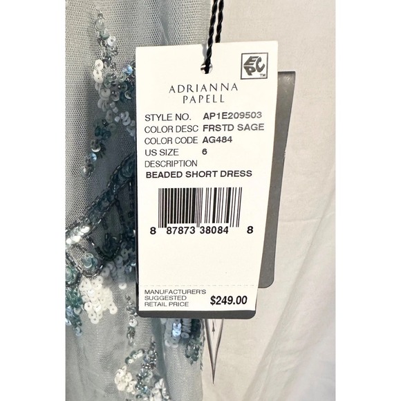 Adrianna Papell Women's Dress Beaded Ruffled Sheer Flutter-Sleeve Boho Sage 6 - Picture 3 of 10